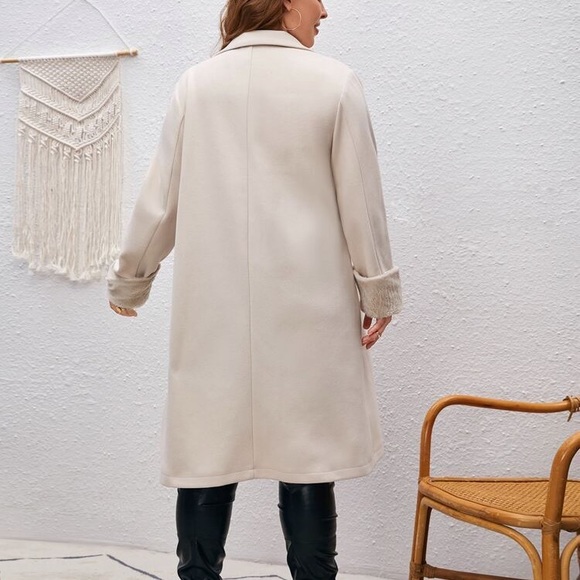 (B5) NEW SHEIN Unity Lapel Neck Double Breasted Fuzzy Cuff Overcoat, Size L,NWOT - Picture 6 of 16